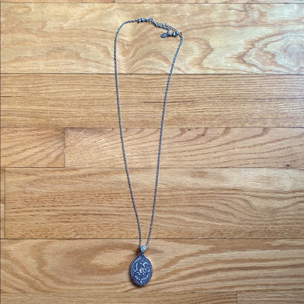 Lia Sophia long silver necklace with crys pendant